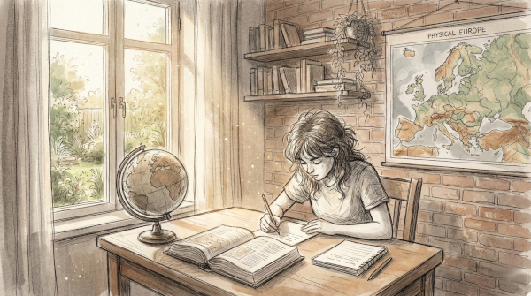 Alumna estudiando Geografía